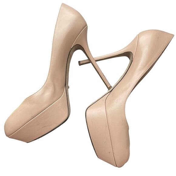 Sergio Rossi EUR 40.5 US 10.5 Peep Toe Stiletto Heels Nude Beige Platform - Picture 12 of 16